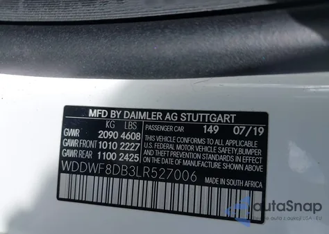 2020 Mercedes-Benz C 300 из США, поврежденный, VIN WDDWF8DB3LR527006